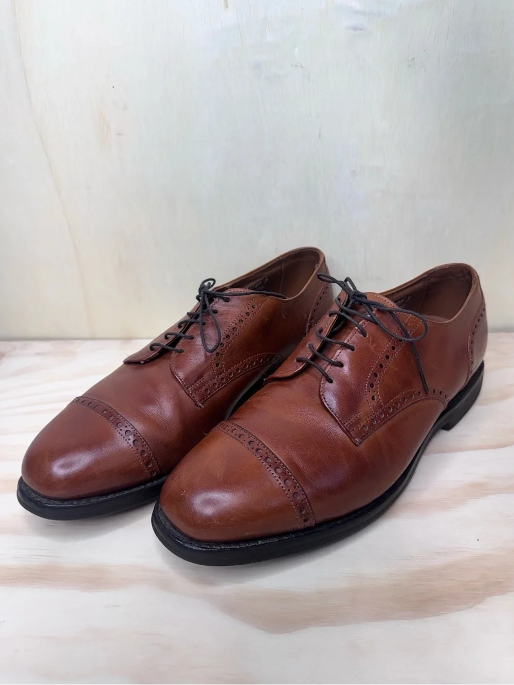 Allen Edmonds Benton Cap Toe Derby Dress Shoes Mens US 9.5 Leather Oxford Brown